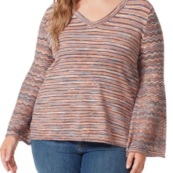 NEW Jessica Simpson Long Sleeve Top Striped Multicolor Flare Wide Sleeves 2X $89 - Picture 1 of 15